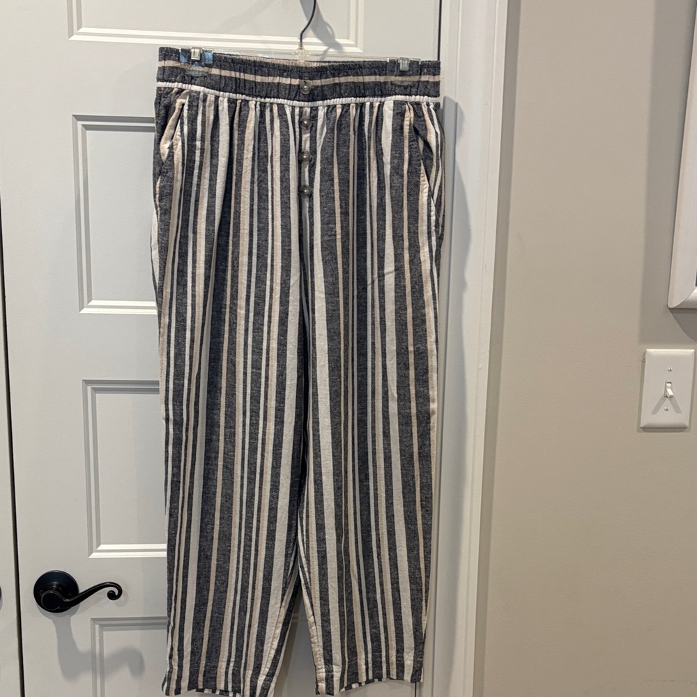 LOFT Black and White Striped Wide Leg Pants